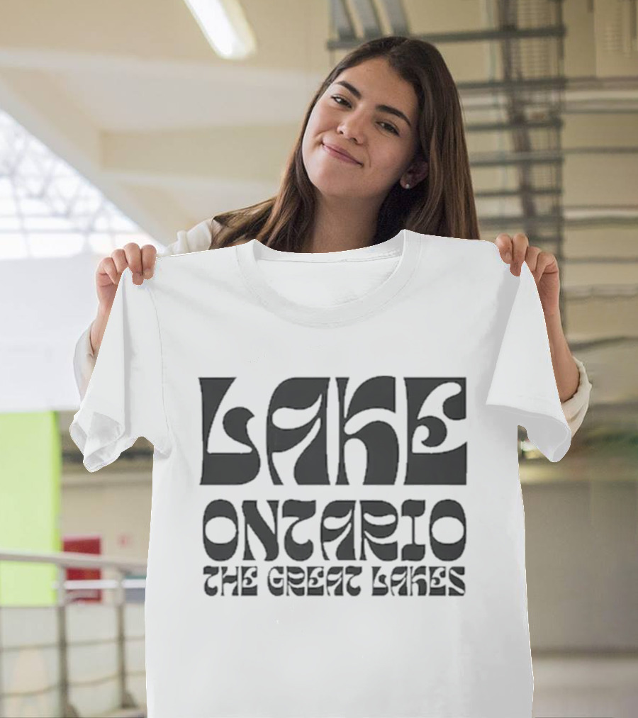 Lake Ontario The Great Lakes Retro Psychedelic Font T-Shirt