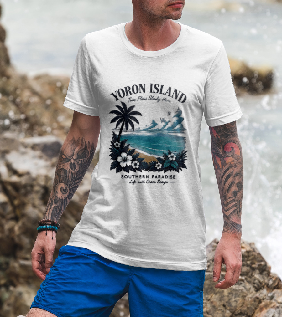 Yoron Island Southern Paradise Ocean Breeze Palm Tree Beach Hibiscus T-Shirt