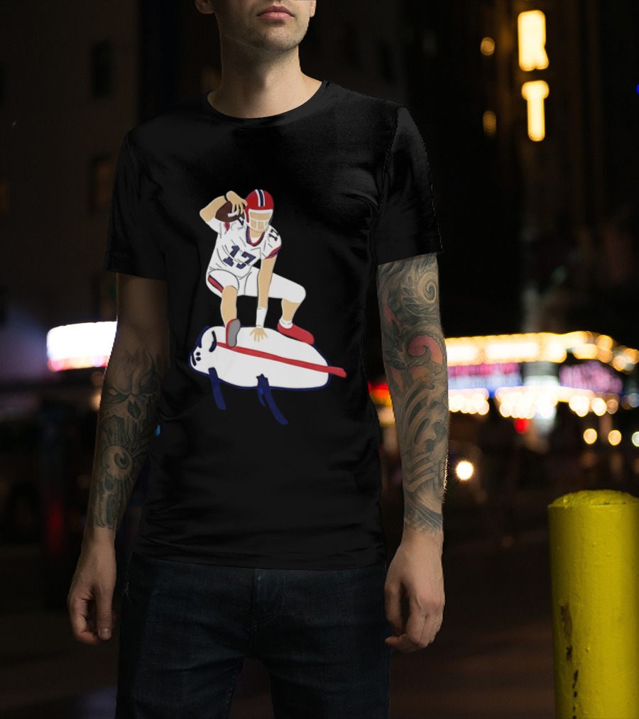 Josh Allen 17 Buffalo Football Skateboard Player Action T-Shirt