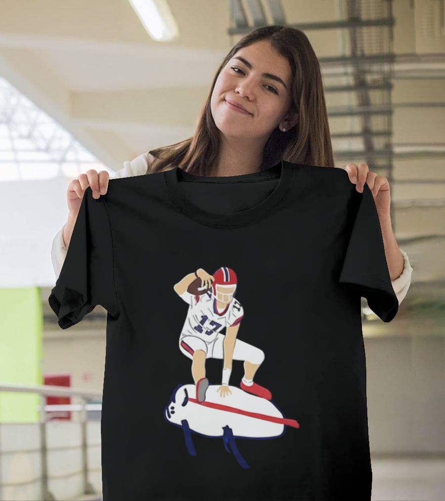 Josh Allen 17 Buffalo Football Skateboard Player Action T-Shirt