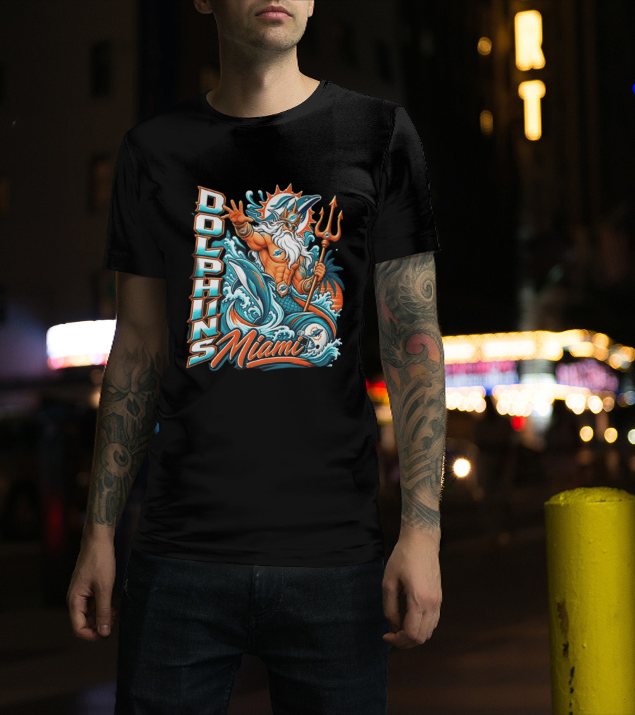 Miami Dolphins King Triton Ocean Waves Trident Dolphins T-Shirt