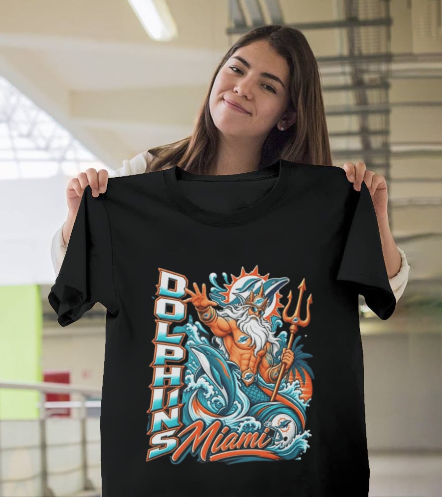 Miami Dolphins King Triton Ocean Waves Trident Dolphins T-Shirt