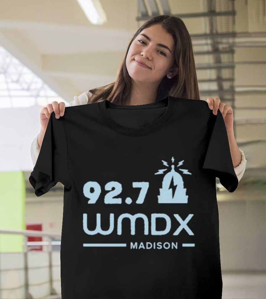 92.7 WMDX Madison Radio Station Civic Media Capitol Dome Lightning T-Shirt