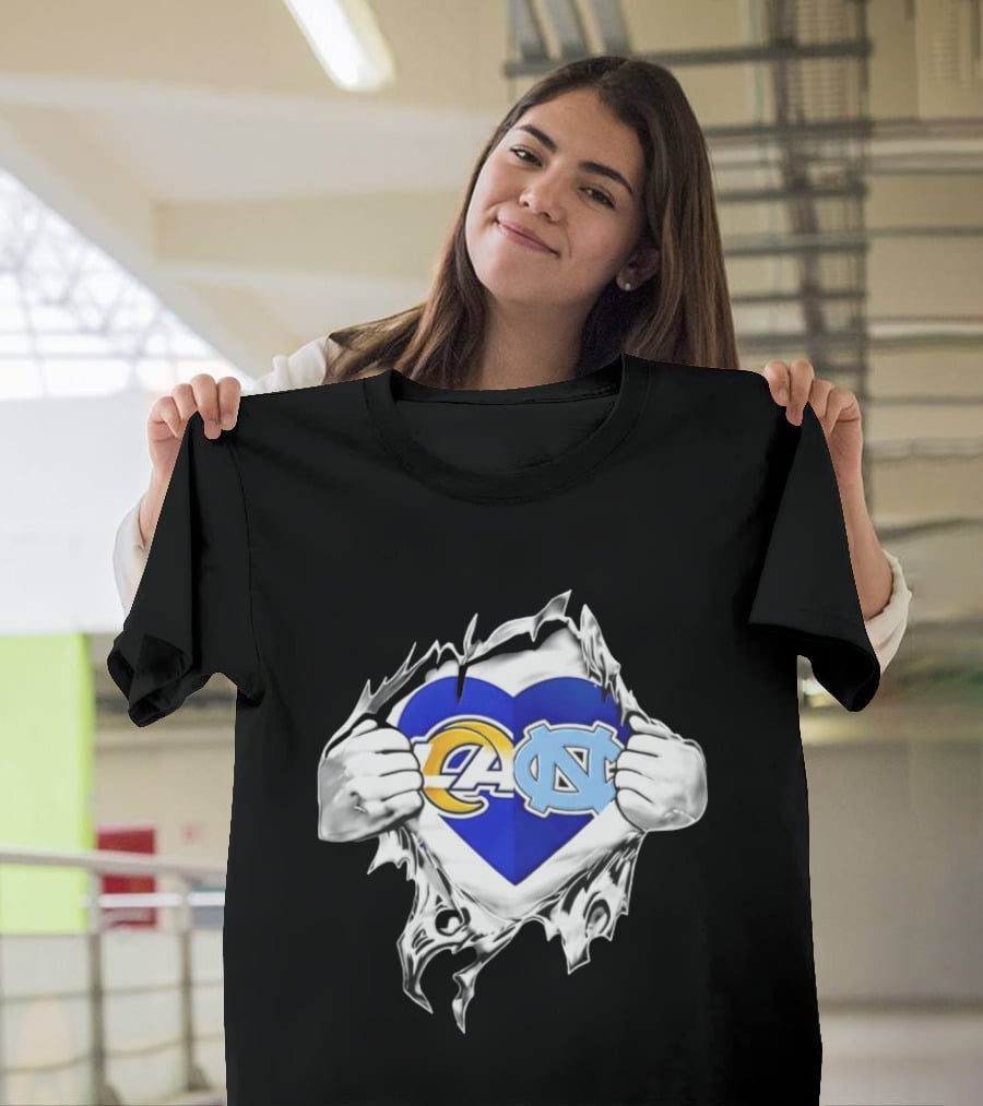 Los Angeles Rams Heart North Carolina Tar Heels Inside Me Football Fan Pride T-Shirt