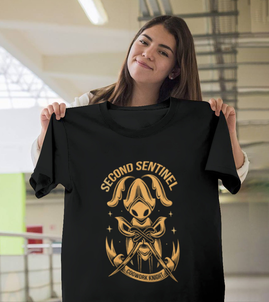 Second Sentinel Cogwork Knight Horned Insect Warrior Crossed Swords T-Shirt