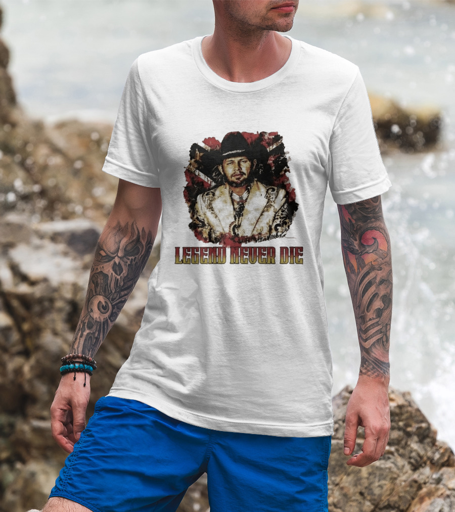 Hank Williams Jr. Legend Never Die Country Music Rebel Flag Cowboy Hat T-Shirt