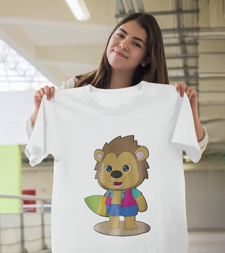 Lion Summer Surfing Adventure Cartoon T-Shirt