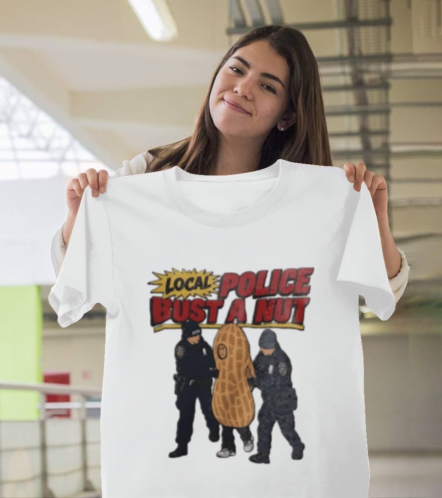 Local Police Bust A Nut Cartoon NYPD Officers Arresting Peanut T-Shirt
