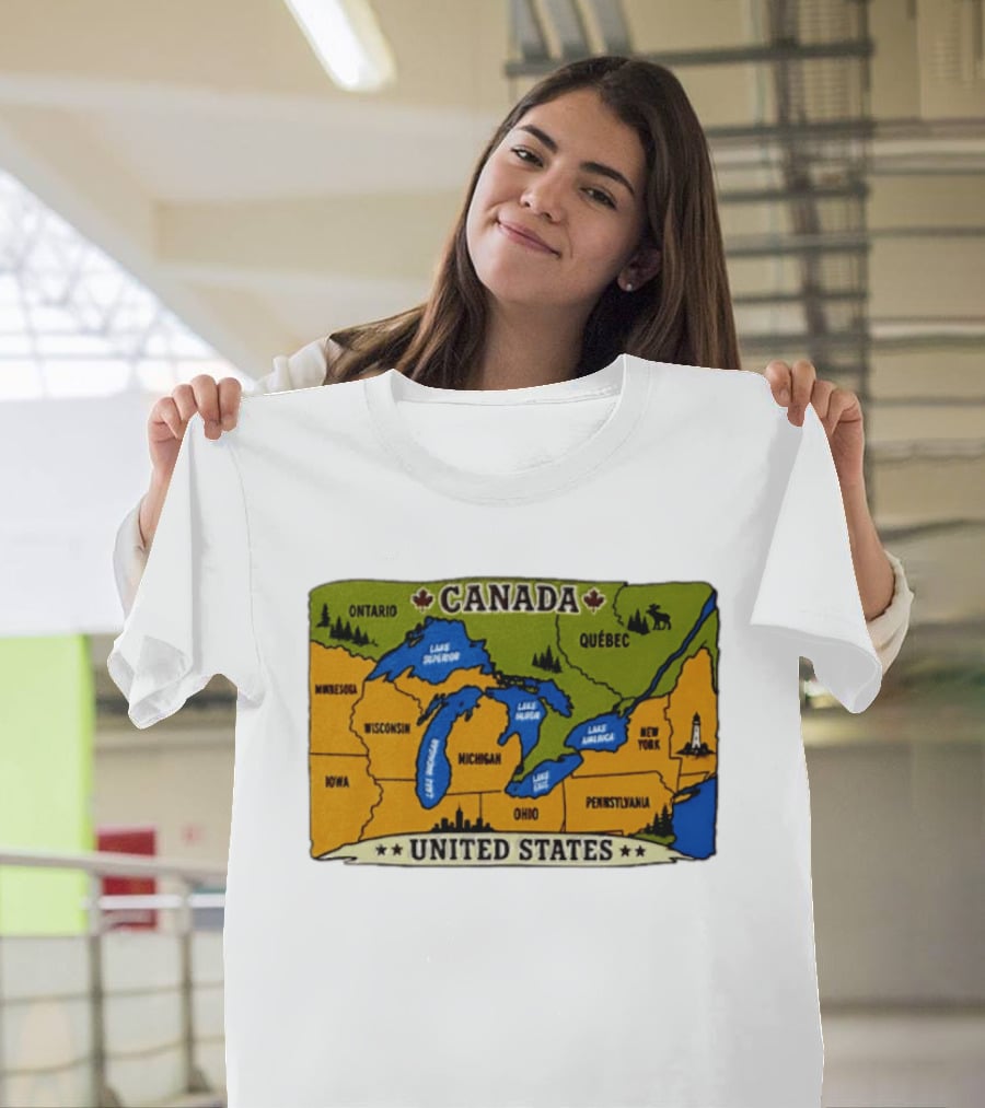 Map Of The Great Lakes Region Canada United States Ontario Québec Michigan Wisconsin New York Pennsylvania Minnesota Iowa T-Shirt