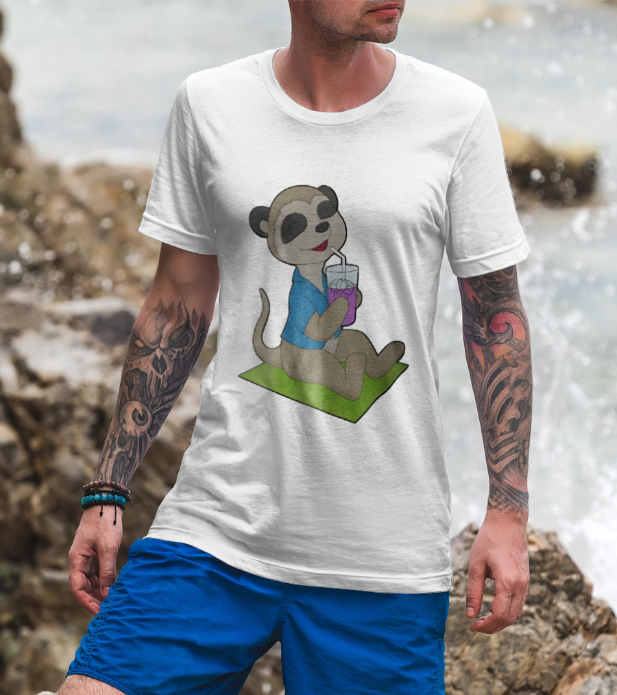 Meerkat Relaxing With Tropical Drink On Beach Towel Summer Fun T-Shirt