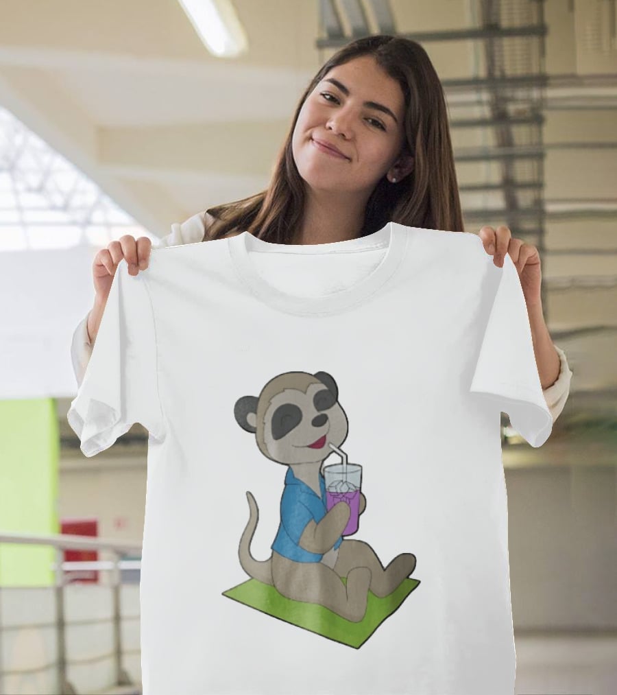 Meerkat Relaxing With Tropical Drink On Beach Towel Summer Fun T-Shirt