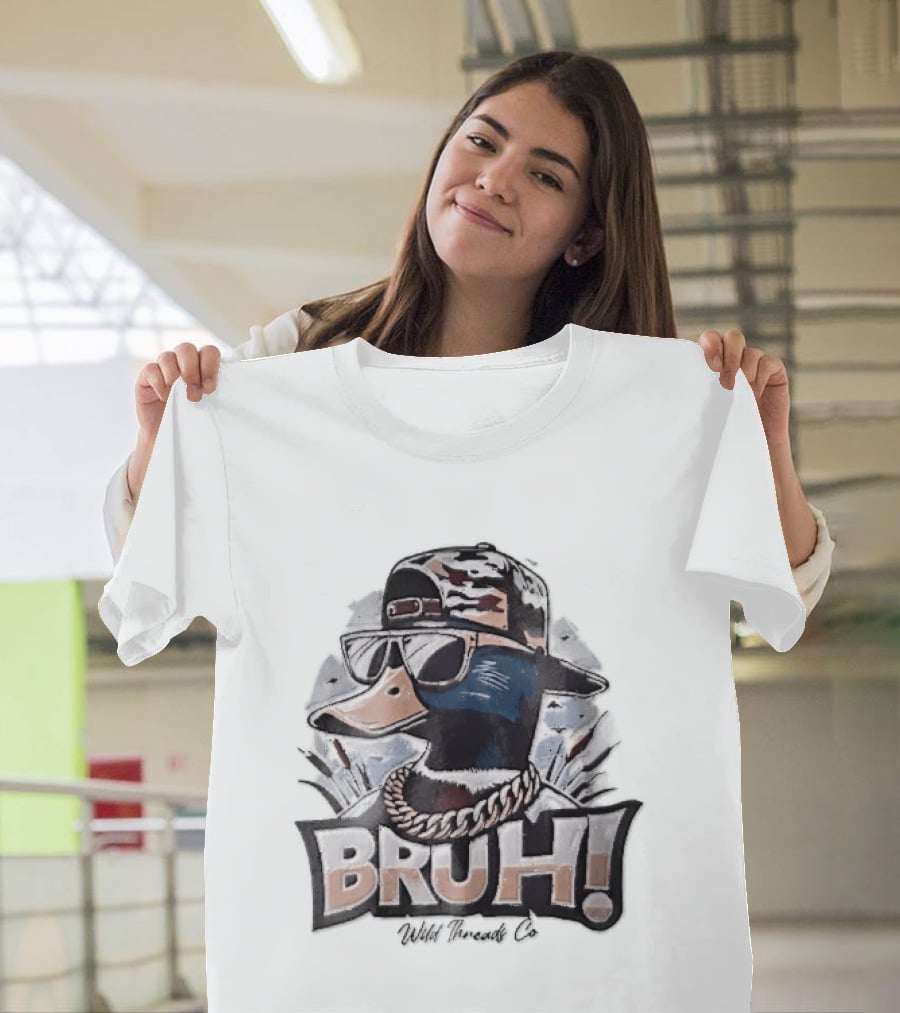 BRUH Wild Threads Co Mallard Duck Sunglasses Camo Hat Gold Chain T-Shirt
