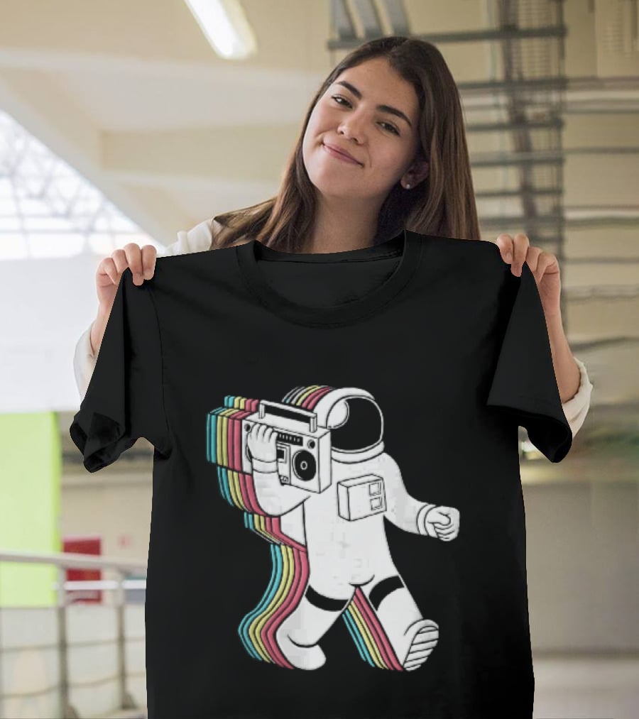 Astronaut Carrying Boombox Retro Colorful Vibes T-Shirt
