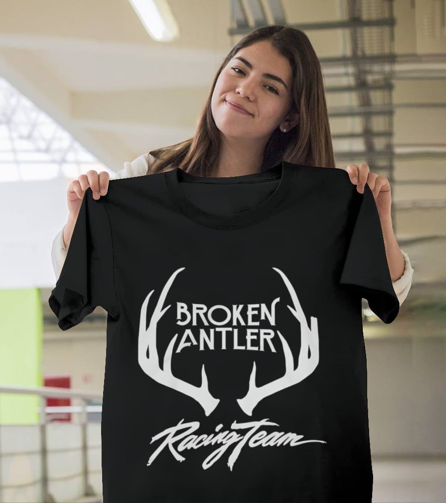 Broken Antler Racing Team Antlers Graphic Clean White Font T-Shirt