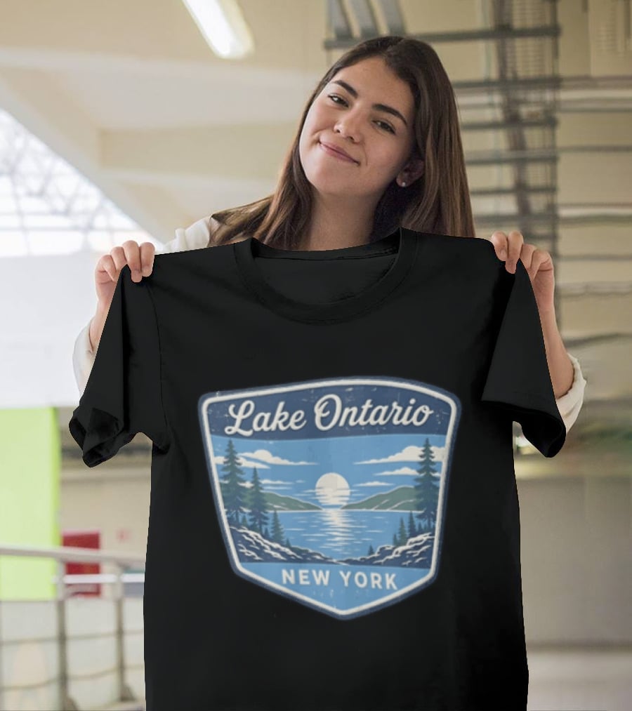 Lake Ontario New York Scenic Nature Badge With Trees And Lake Scene T-Shirt