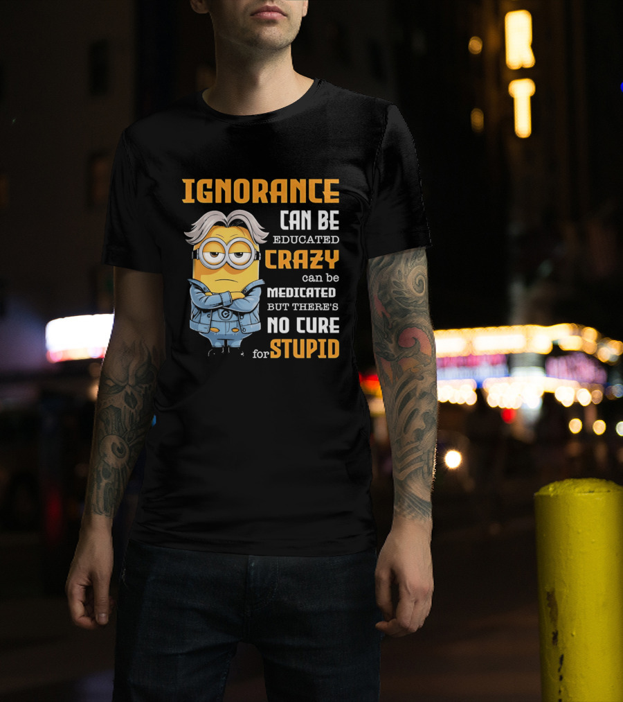 Ignorance Can Be Educated Crazy Can Be Medicated No Cure For Stupid Minion T-Shirt