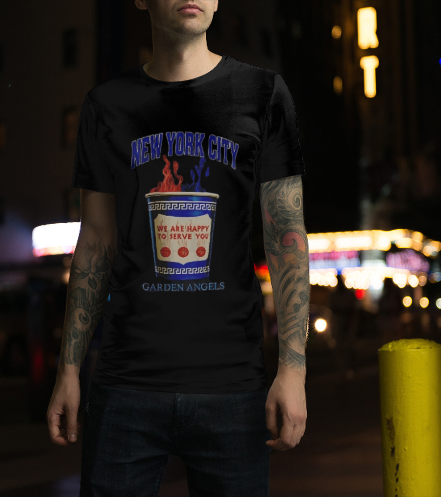 New York City Greek Coffee Cup We Are Happy To Serve You Garden Angels Flaming Basketballs T-Shirt