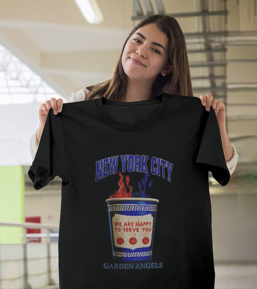 New York City Greek Coffee Cup We Are Happy To Serve You Garden Angels Flaming Basketballs T-Shirt