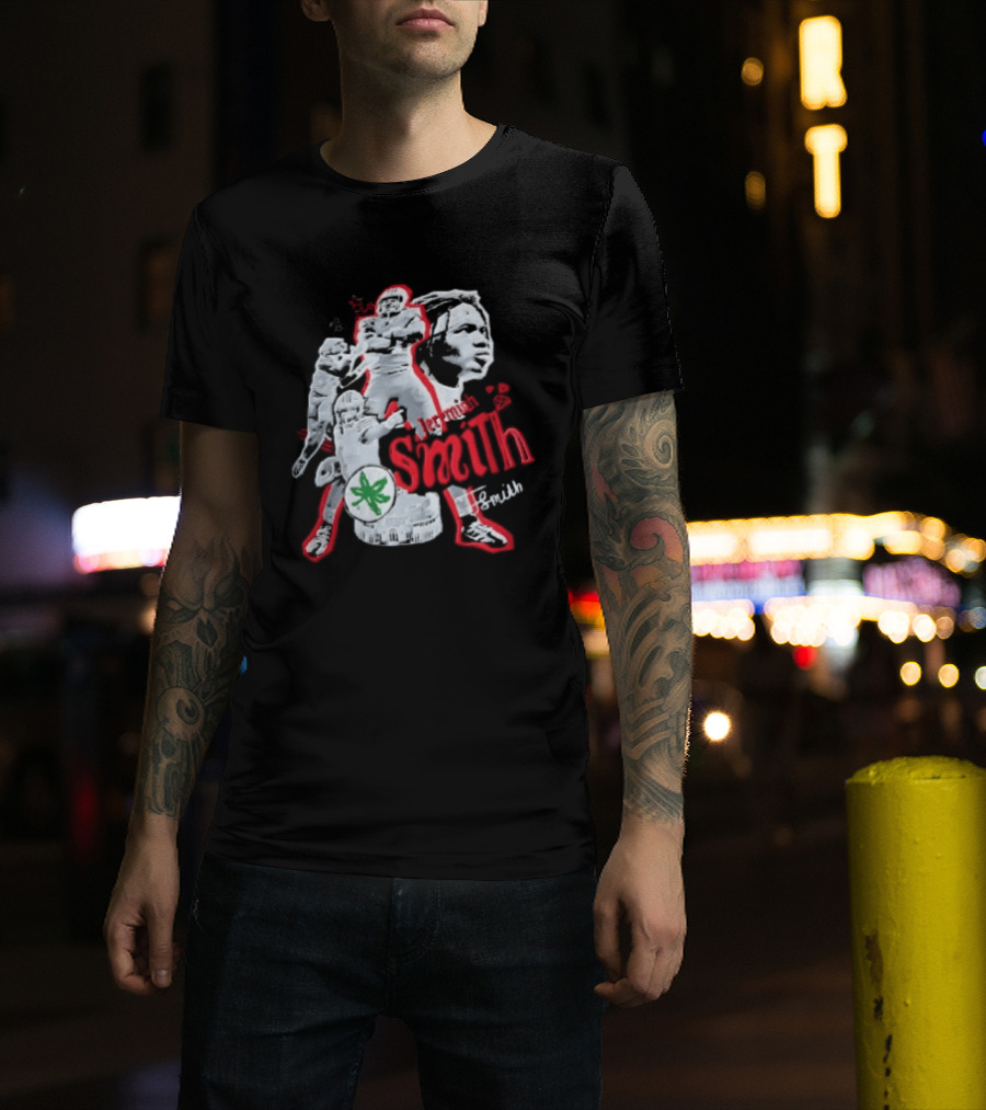 Ohio State Buckeyes NCAA Jeremiah J Smith Football Action Collage Ohio Stadium Bootleg T-Shirt