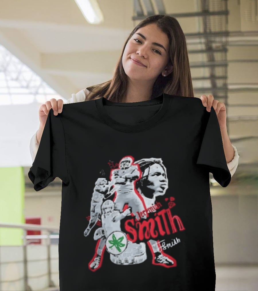 Ohio State Buckeyes NCAA Jeremiah J Smith Football Action Collage Ohio Stadium Bootleg T-Shirt