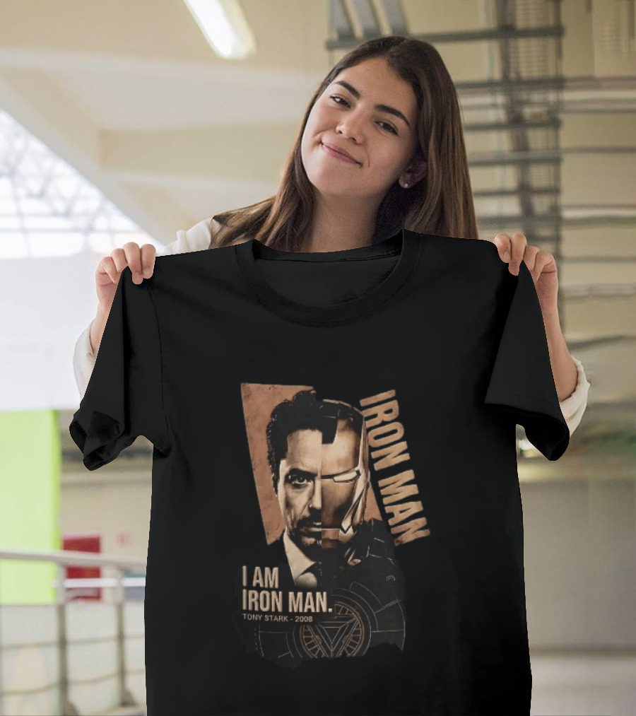 I Am Iron Man Tony Stark 2008 Robert Downey Jr Split Face Iron Man T-Shirt