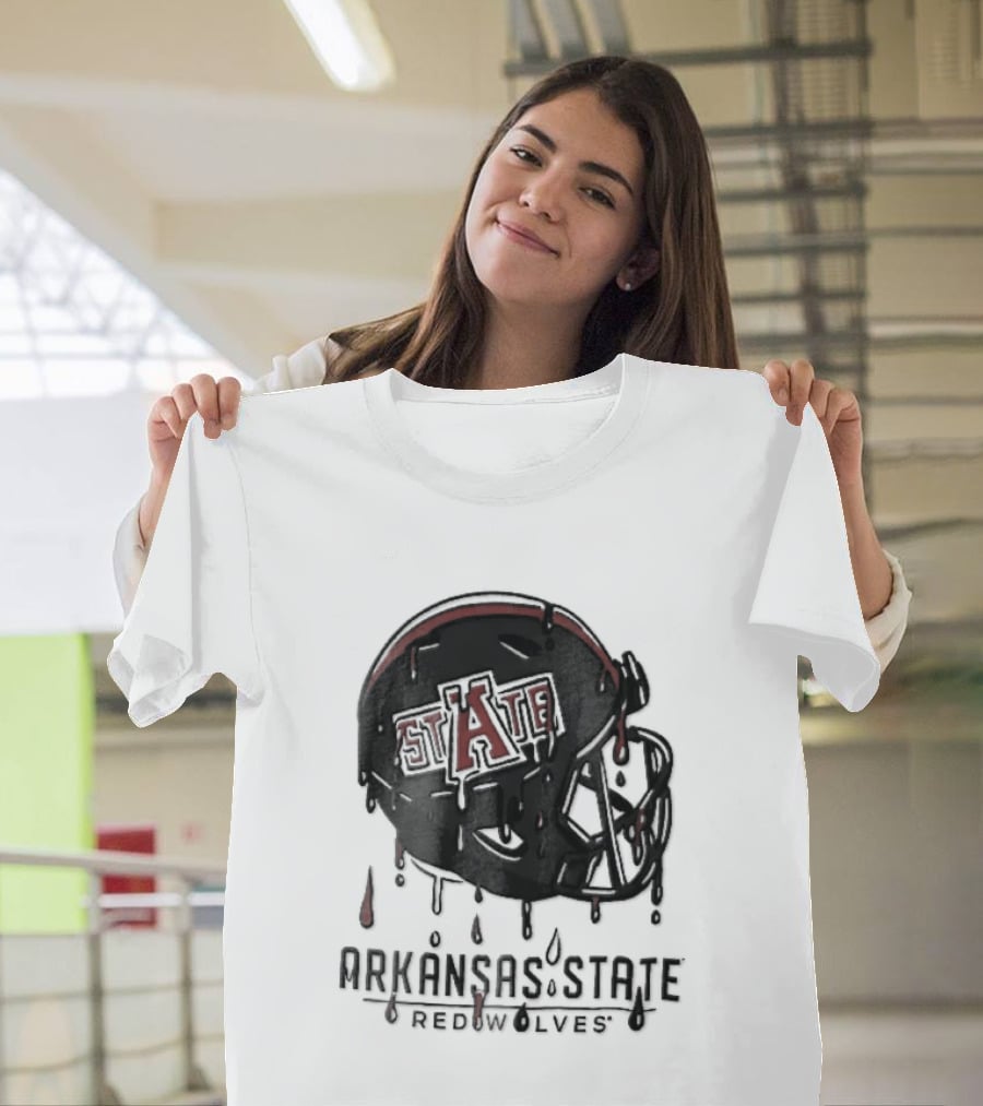 Arkansas State Redwolves State Dripping Liquid Paint Football Helmet T-Shirt