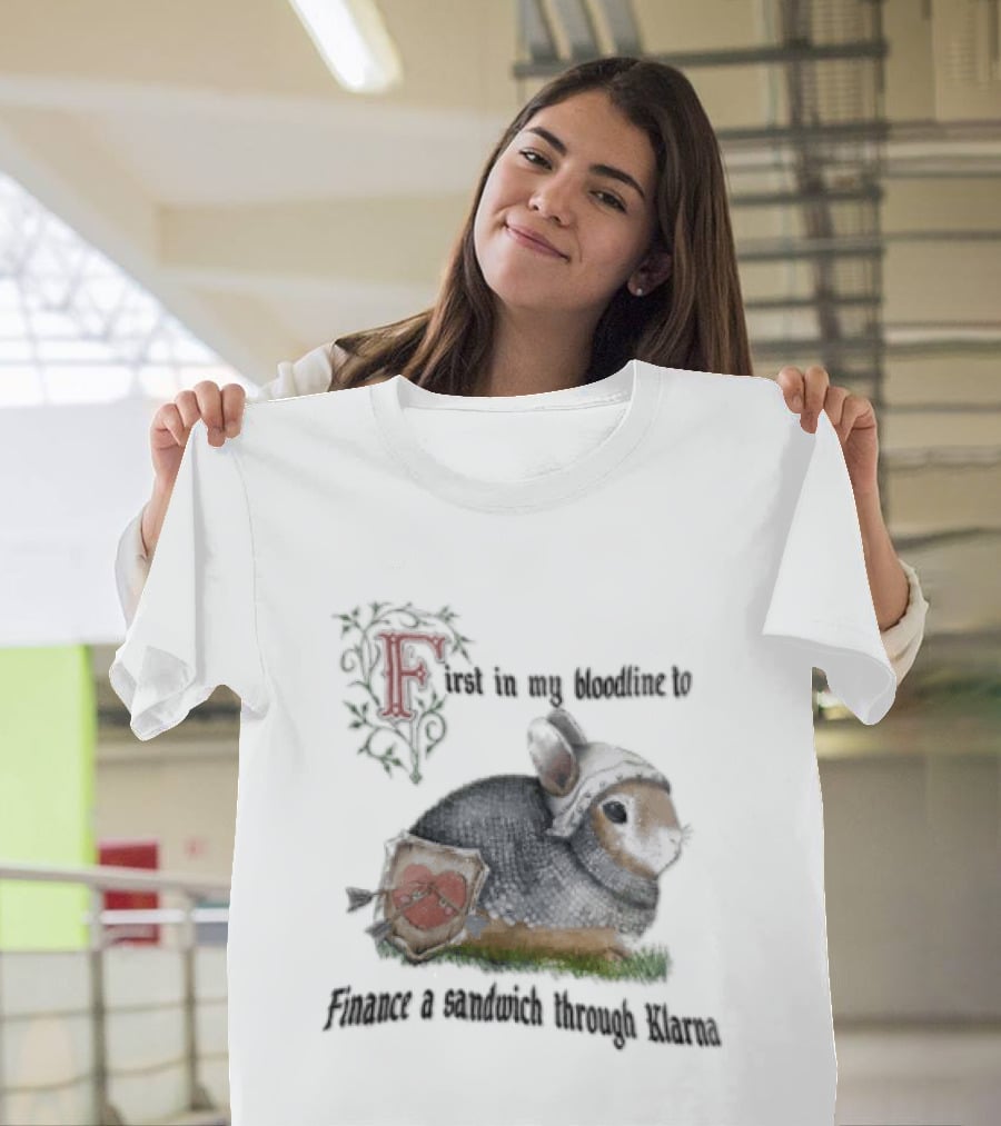 First In My Bloodline To Finance A Sandwich Through Klarna Knight Bunny Chainmail Shield T-Shirt