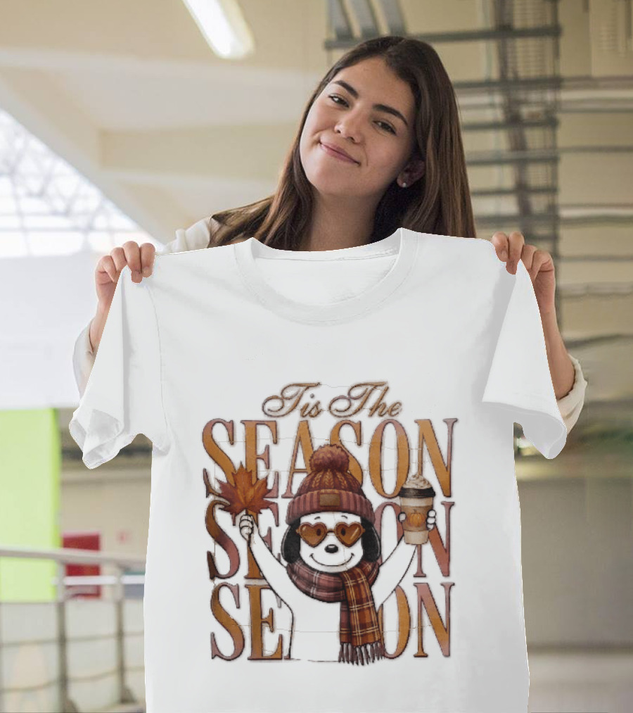 Tis The Season Fall Pumpkin Coffee Dog Autumn Cozy Vibes T-Shirt
