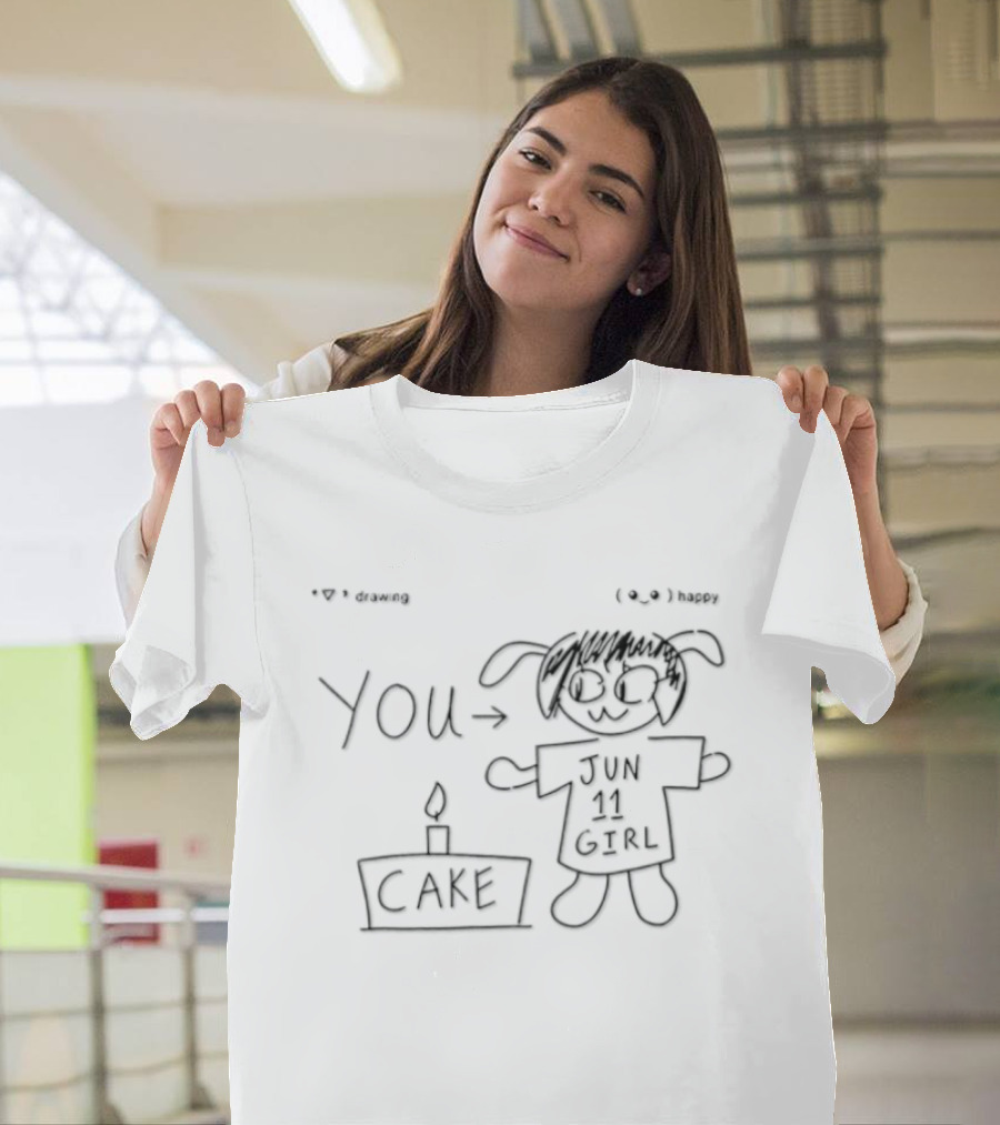 Jun 11 Girl Birthday Cake Drawing With You And Candle T-Shirt