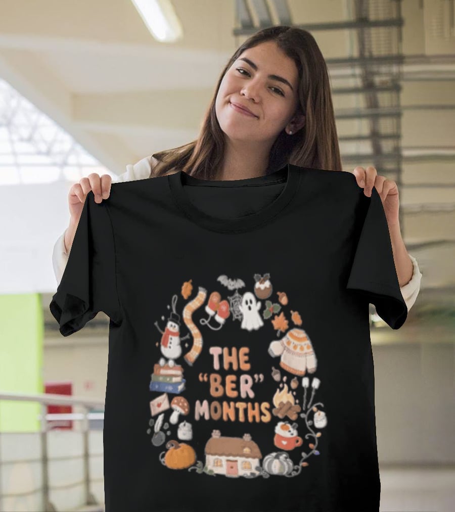 Cozy Autumn Wreath The Ber Months Pumpkin House And Sweater T-Shirt