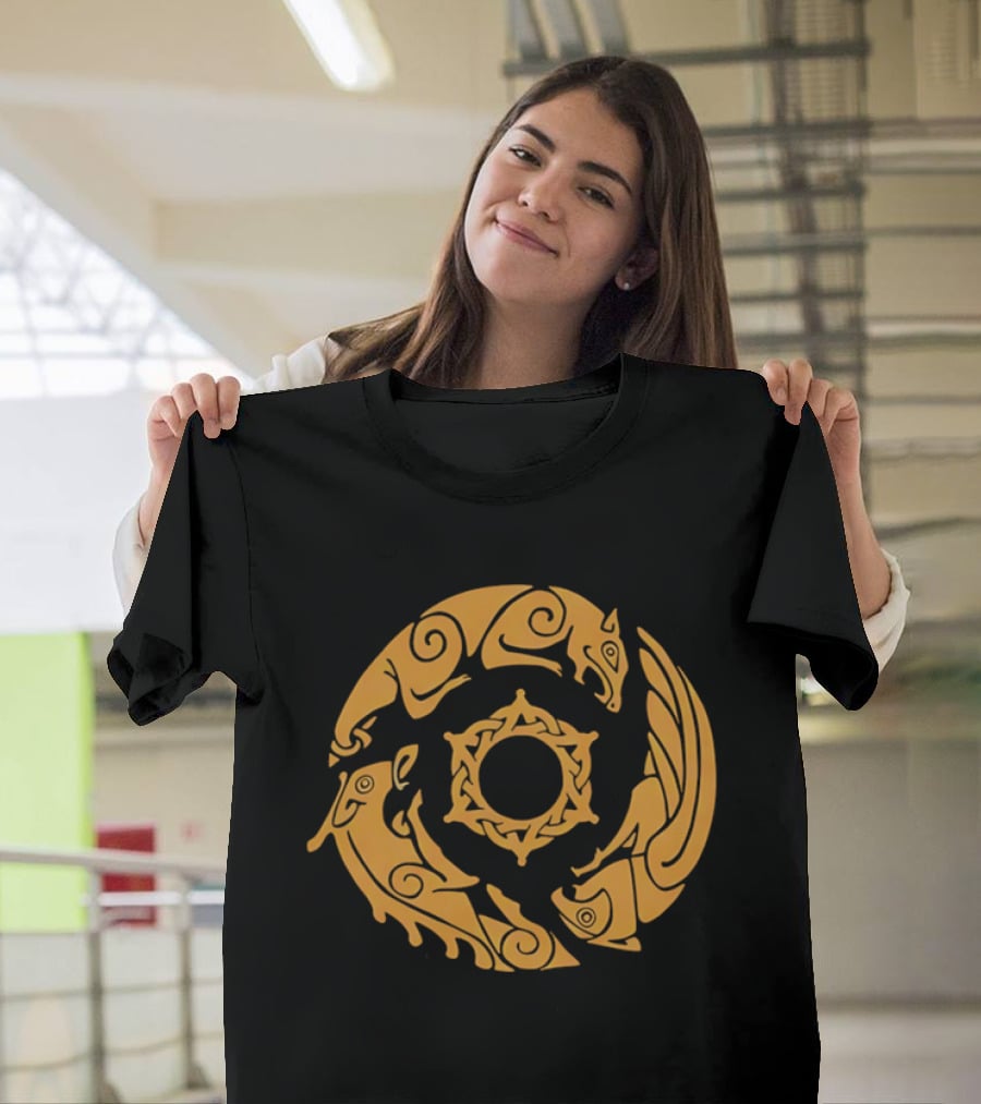 Crimson Desert Crest Zodiac Animal Wheel T-Shirt