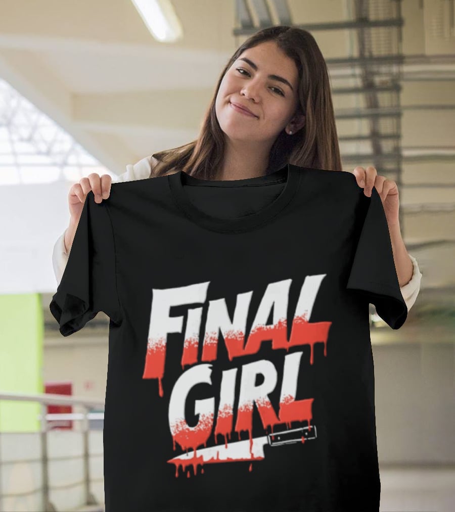 Final Girl Dripping Blood Kitchen Knife Horror Slasher T-Shirt