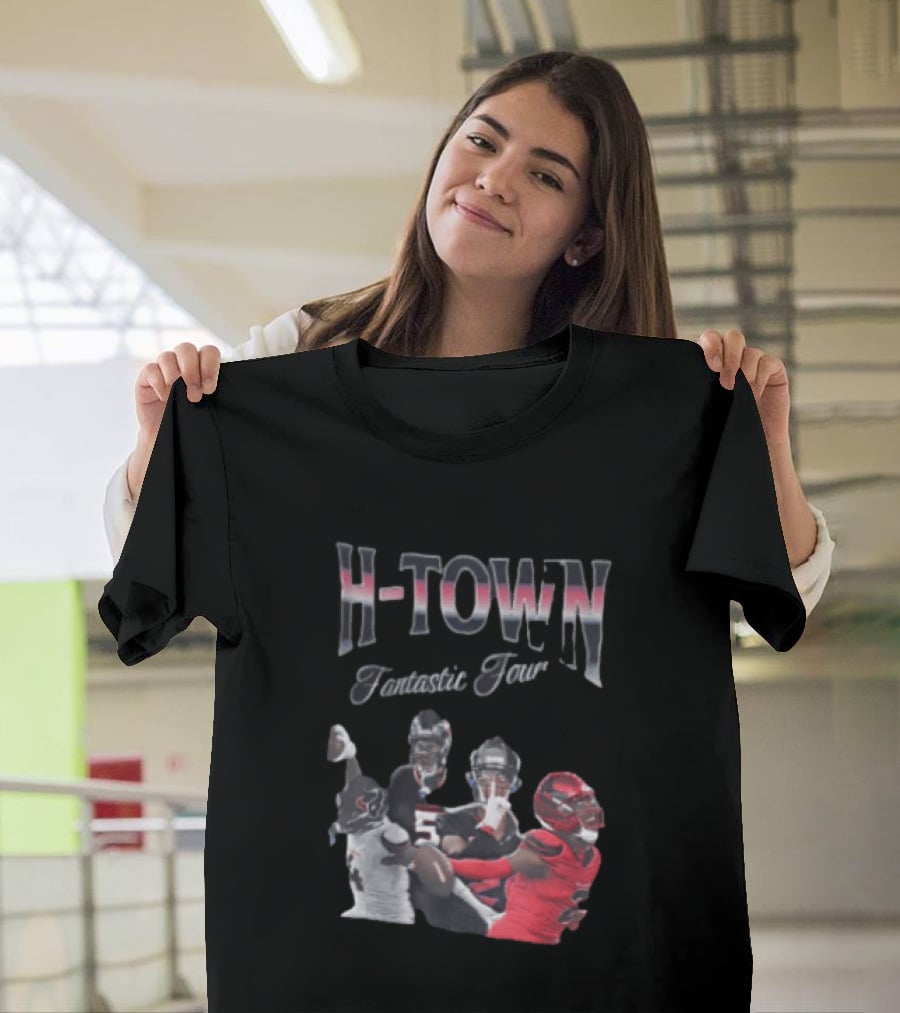 H Town Fantastic Four Houston Texans Football Players Uniform Collage T-Shirt