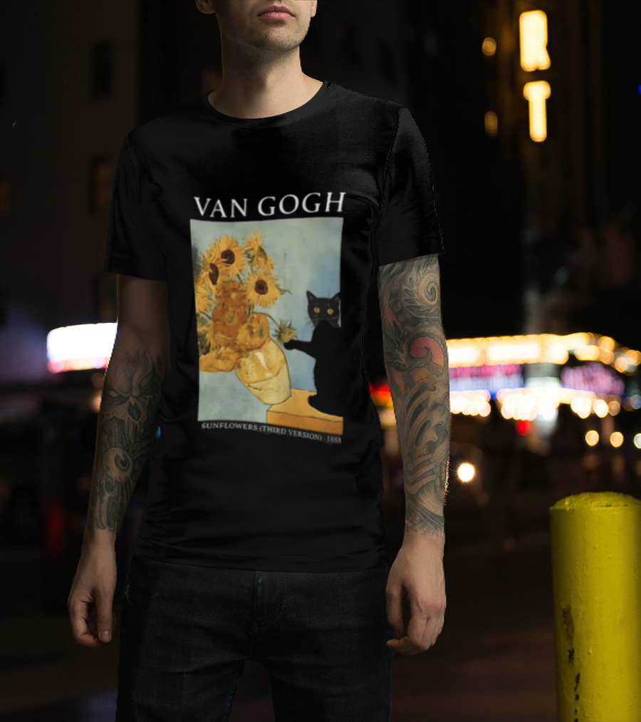 Van Gogh Sunflowers Third Version 1888 Black Cat Vase T-Shirt