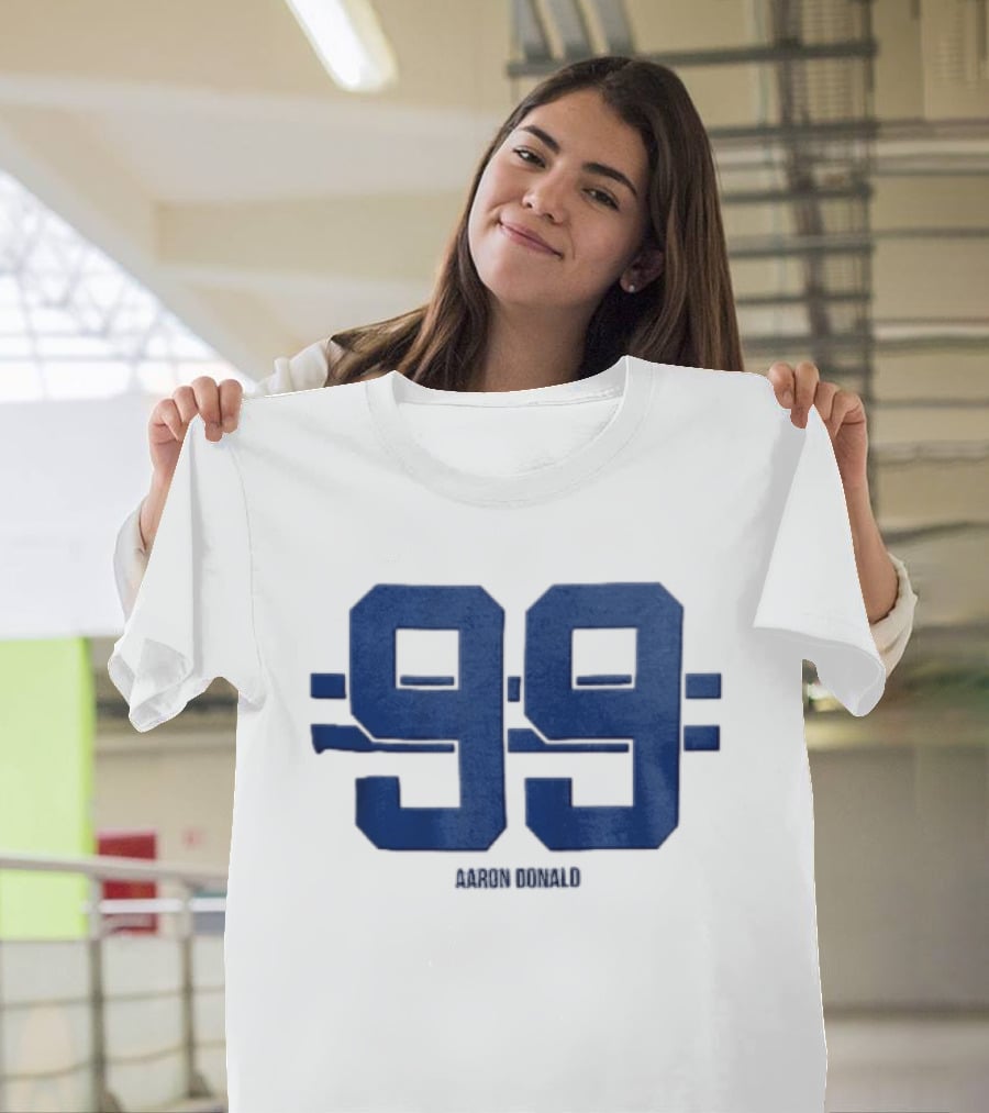 Aaron Donald 99 Blue Jersey Number Block Lettering Horizontal Stripes T-Shirt