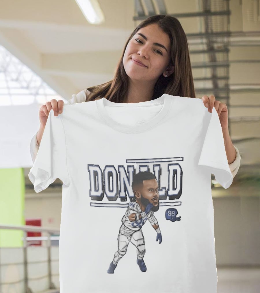 Donald 99 Football Player Blue White Cartoon Caricature Helmet T-Shirt