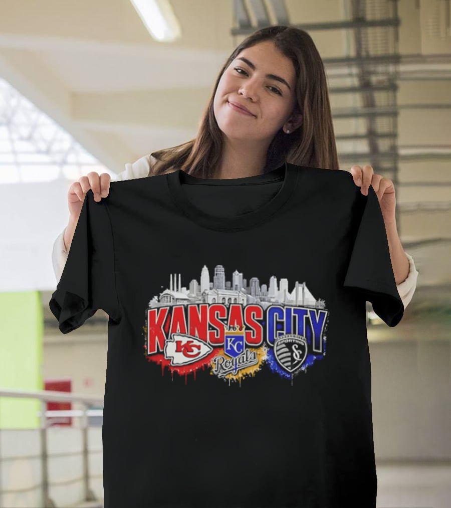 Kansas City Chiefs Royals Sporting KC Skyline Fan T-Shirt
