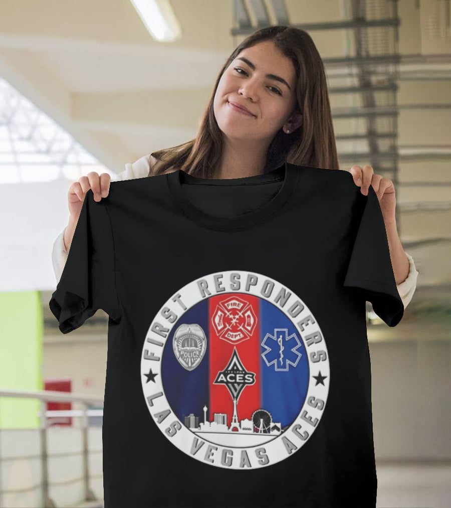 First Responders Tribute Las Vegas Aces Police Fire Dept EMS Crest T-Shirt