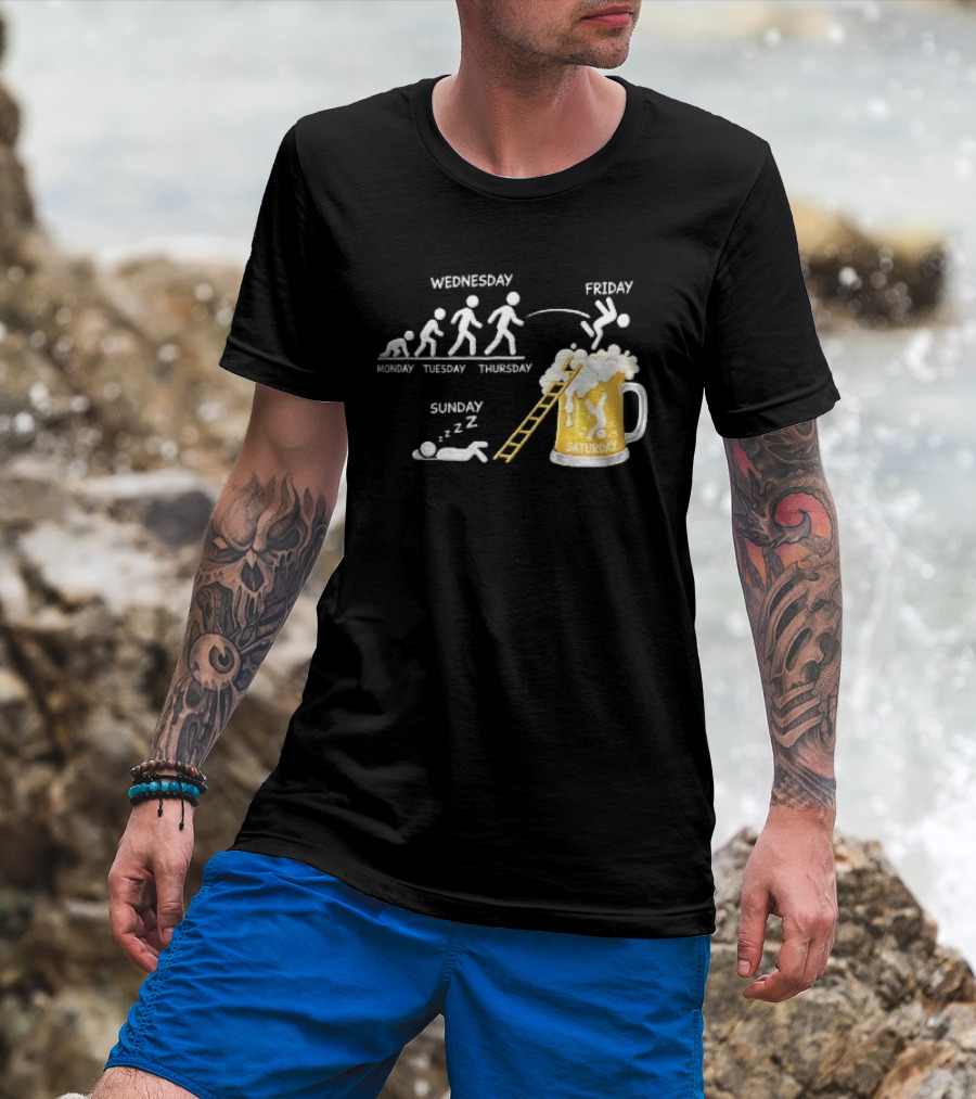 Monday To Sunday Stick Figure Evolution Beer Diving Sleeping T-Shirt