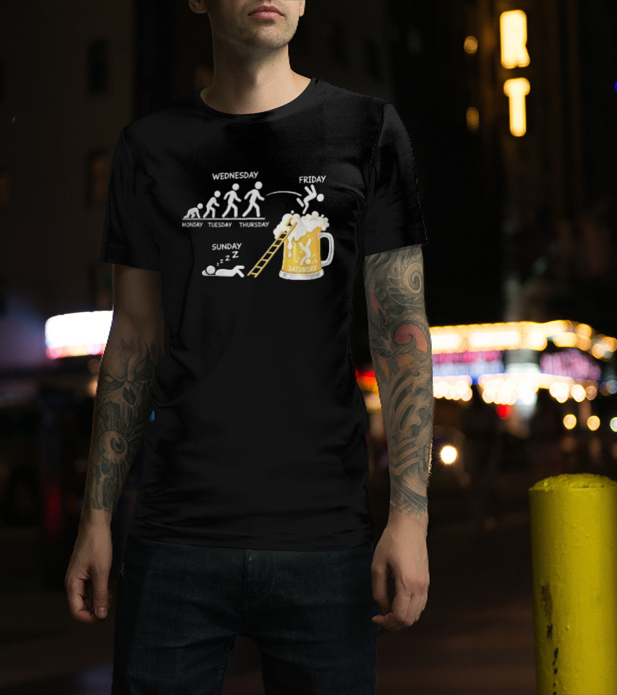 Monday To Sunday Stick Figure Evolution Beer Diving Sleeping T-Shirt