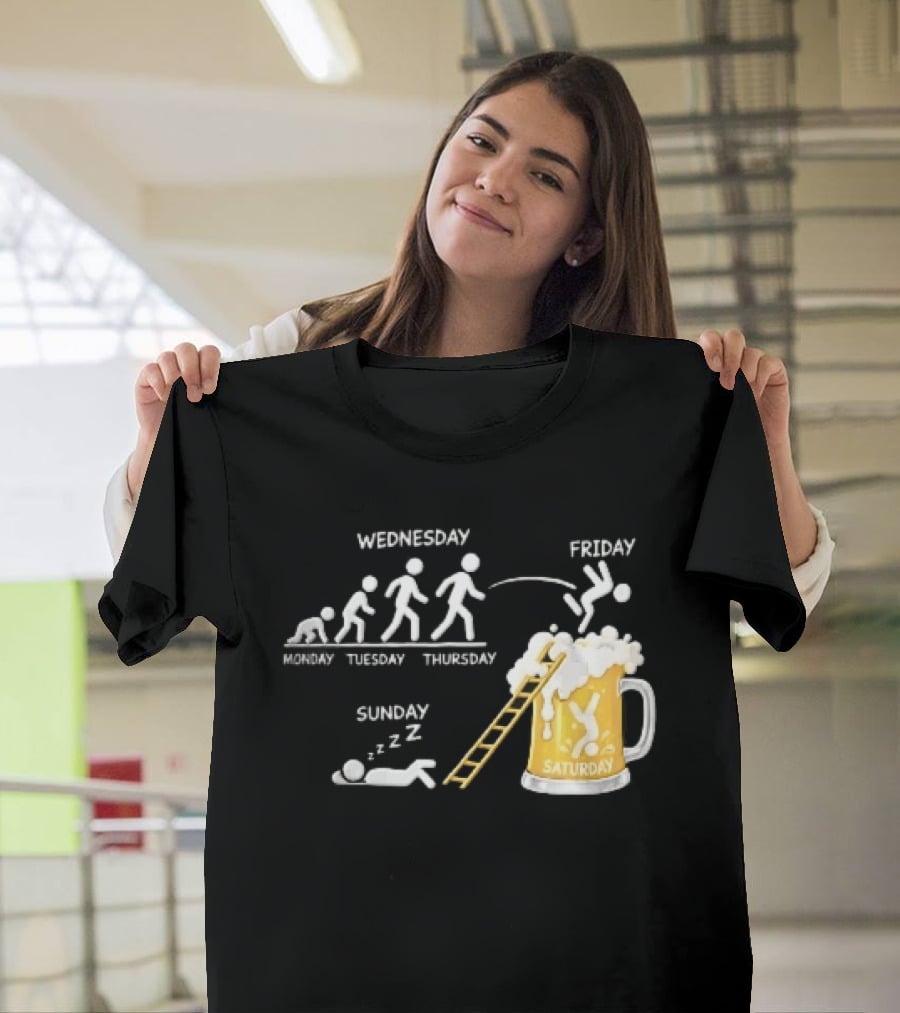 Monday To Sunday Stick Figure Evolution Beer Diving Sleeping T-Shirt