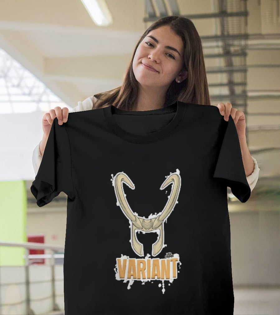 Variant Loki Horned Helmet Golden Horns White Paint Splatter Grunge Cartoon T-Shirt