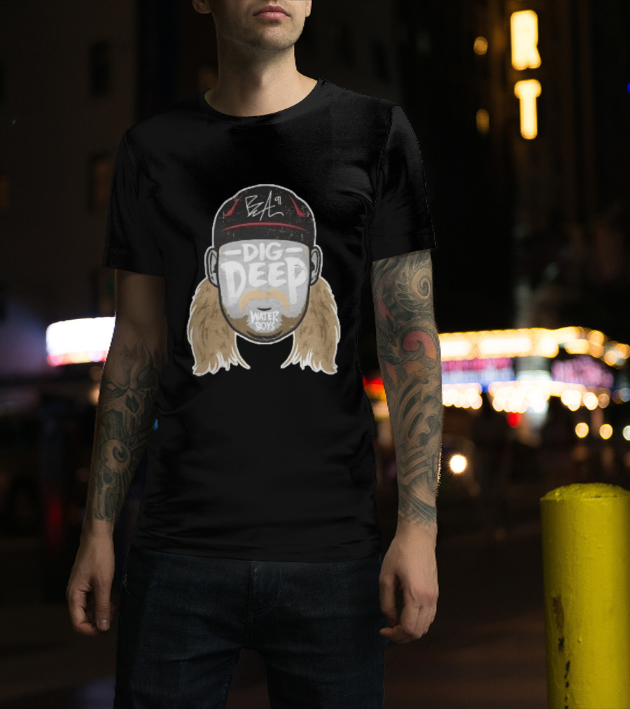 Waterboys Dig Deep Chris Long Mullet Mustache Cap Caricature T-Shirt
