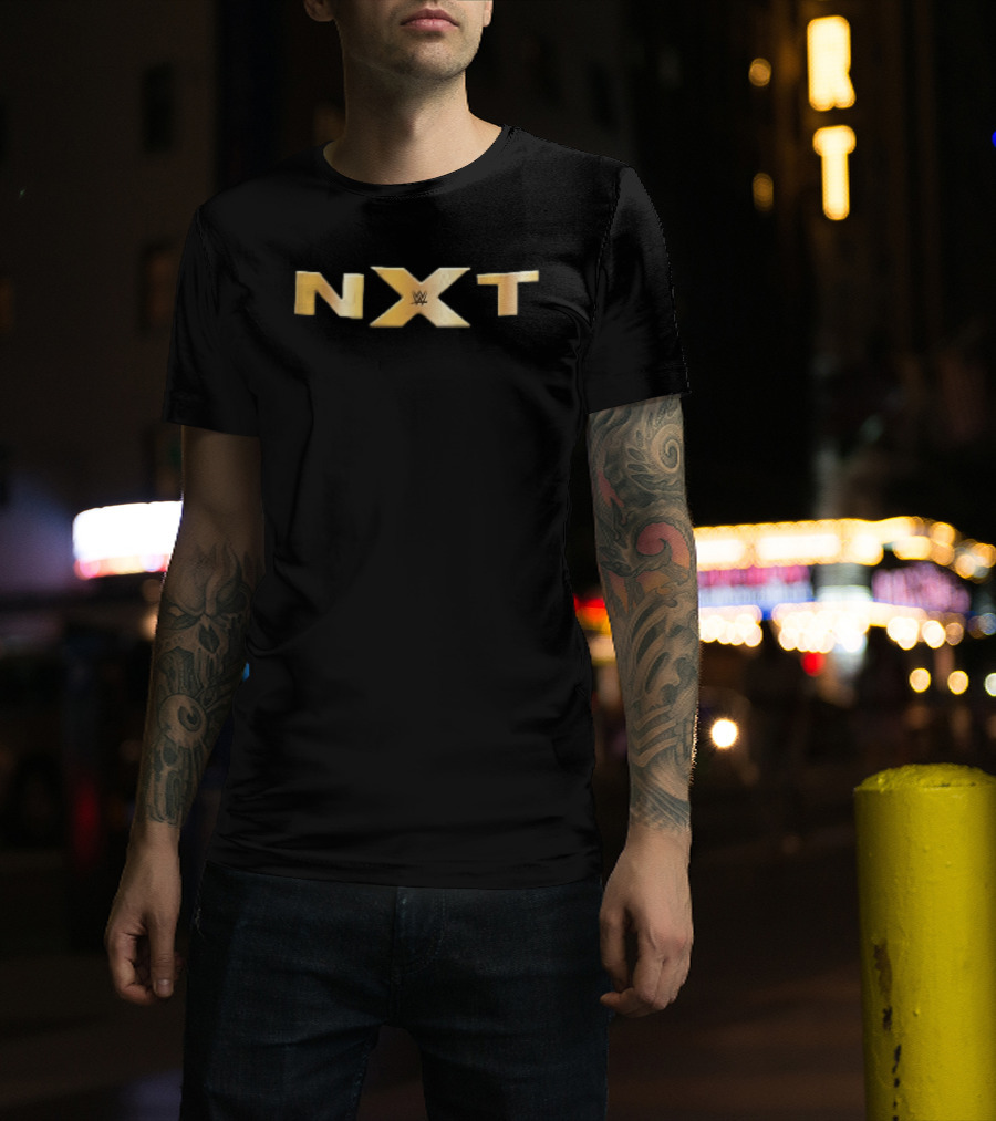 WWE NXT Gold Metallic 3D Lettering Black T-Shirt