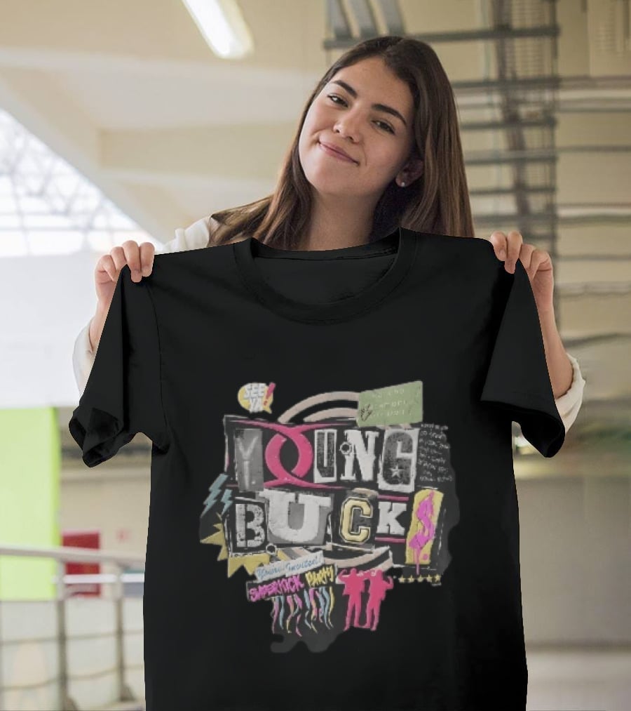 Young Bucks See Ya Rancho Cucamonga Superkick Party Matt Jackson Nick Jackson Distressed Collage T-Shirt