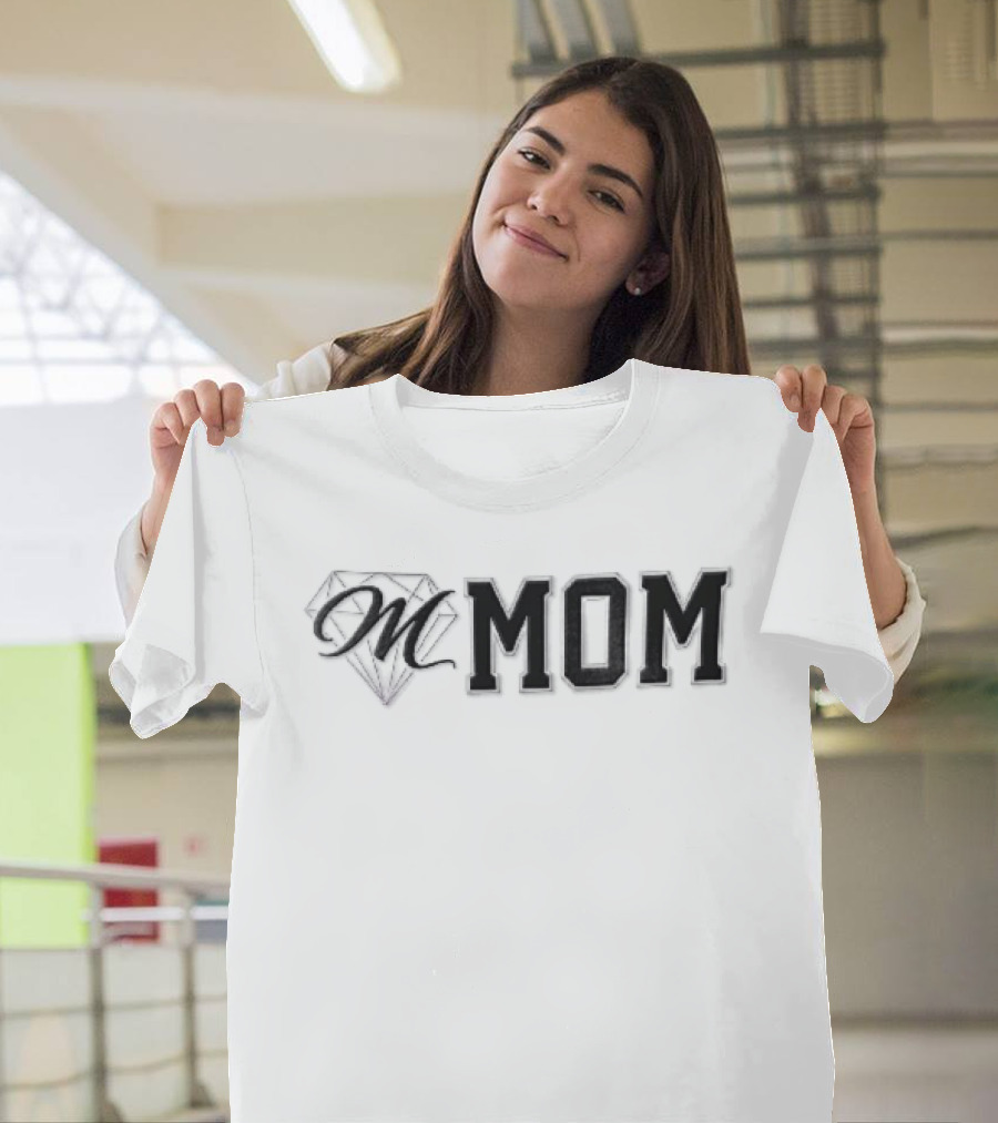 Diamond M Mom Script Varsity Block Font T-Shirt