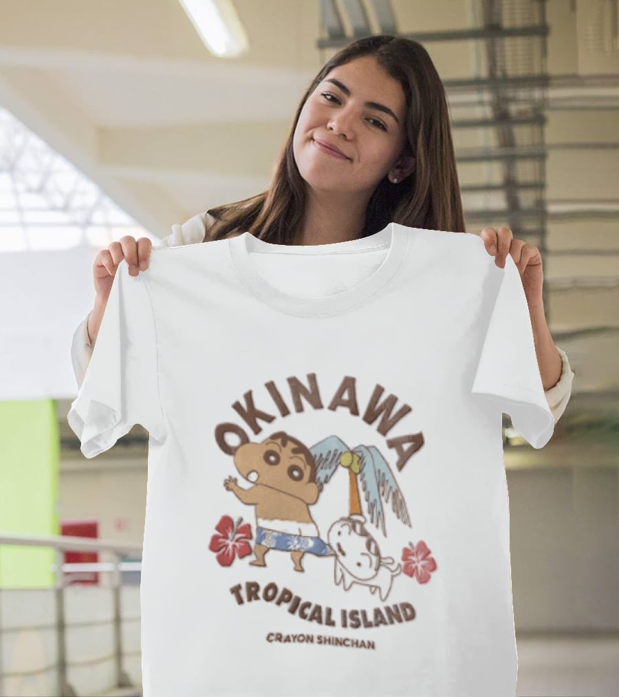 Okinawa Tropical Island Crayon Shinchan Hibiscus Palms Adventure T-Shirt