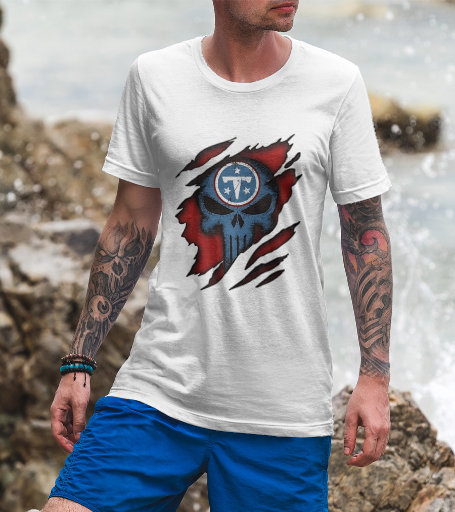 Tennessee Titans Punisher Skull Ripped Red NFL Fan T-Shirt