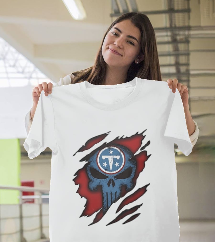 Tennessee Titans Punisher Skull Ripped Red NFL Fan T-Shirt