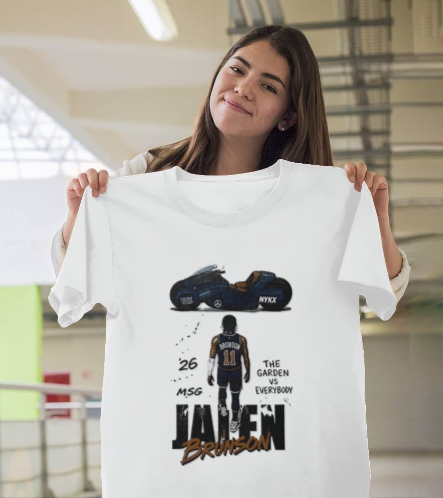 Jalen Brunson 26 The Garden NYKX MSG Vs Everybody Akira Motorcycle T-Shirt